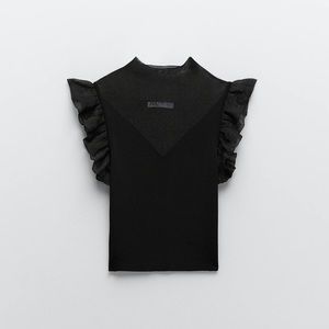 NWT Zara, Small Black Ruffled Knit Top